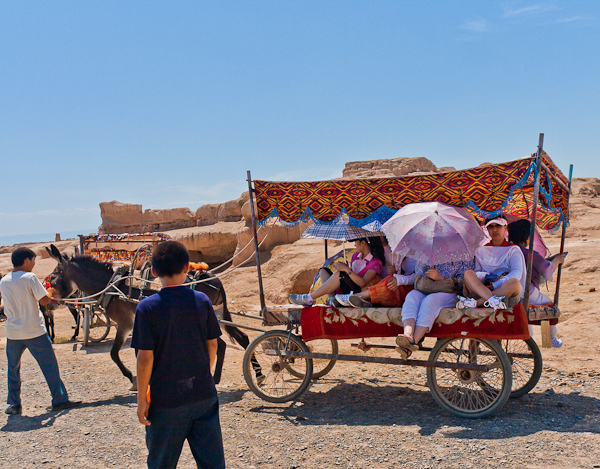 Donkeys pulling wagons in Gaochang (Turfan, Xinjiang)