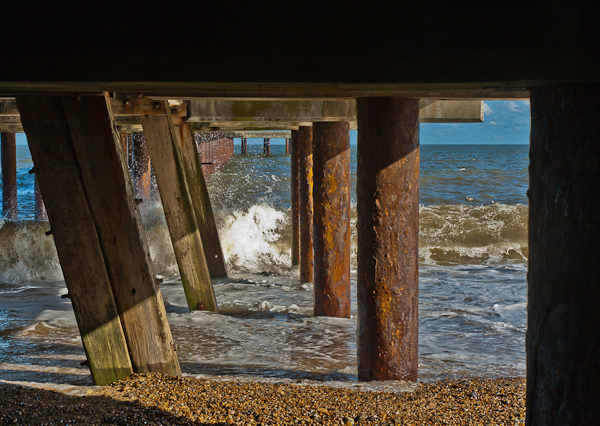 Waves breaking under Southwold Pier (Suffolk)