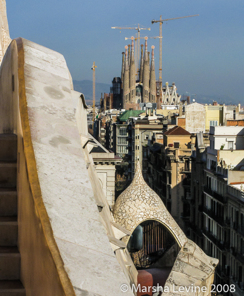Sagrada Familia church from the roof of Casa Mila, Barcelona
