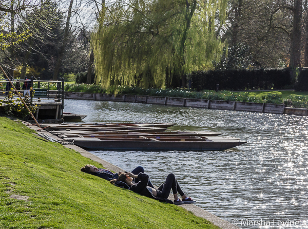 Sunbathing on the bank of the River Cam